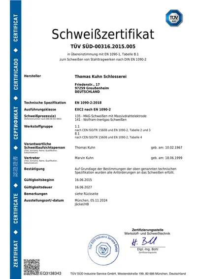 Vorschau: DIN EN 1090-2 Schweißzertifikat
