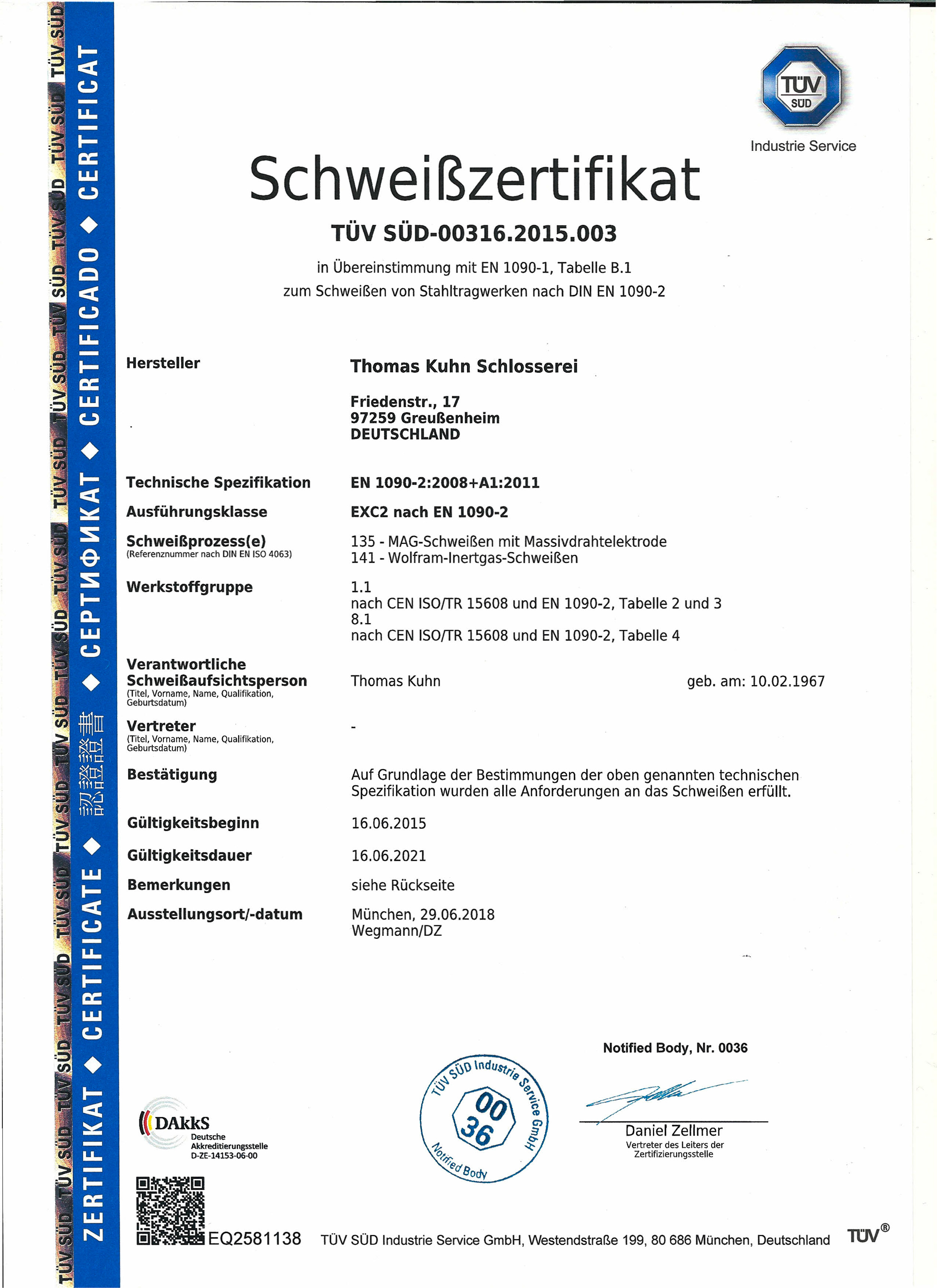 Zertifizierung – Bauschlosserei Kuhn